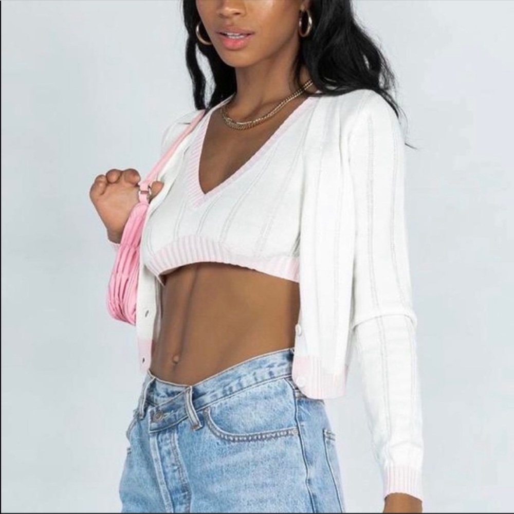 Princess Polly Denise Cardigan Sweater Set White Pink